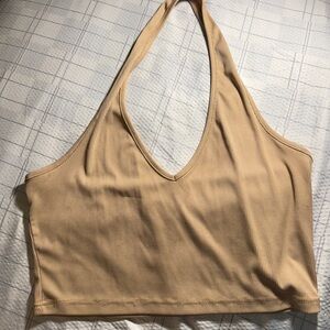 Tan Ribbed Halter Top